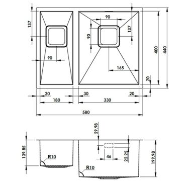 FABIANO Кухонная мойка Quadro 58 R10 R 580x440 (8216.401.0075)